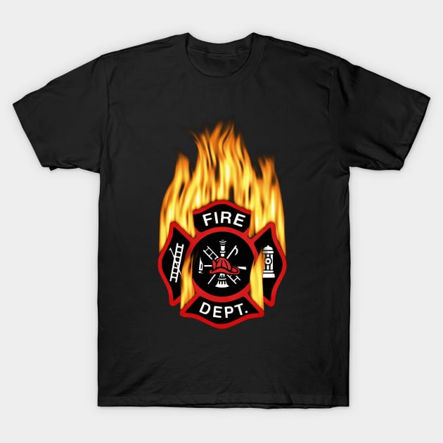 Flaming Red Firefighter Badge T-Shirt by JerryWLambert